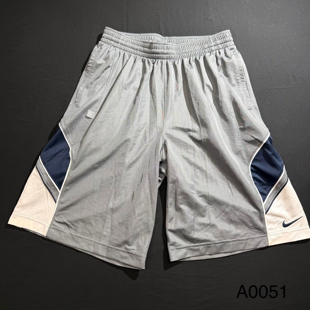 Nike Basketball Shorts Mens Large Grey Navy White Colorblock Athletic Gym Mesh
